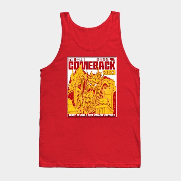 The Corn Comeback 2023 // Funny Nebraska Corn Monster Manga Comic Cover // Ready to Rhule Tank Top by SLAG_Creative